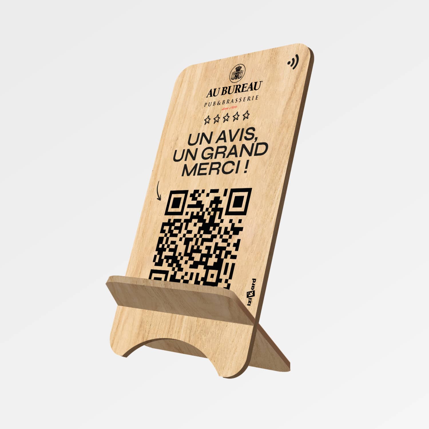 Chevalet bois NFC 100 % personnalisé – design graphiste Izikard