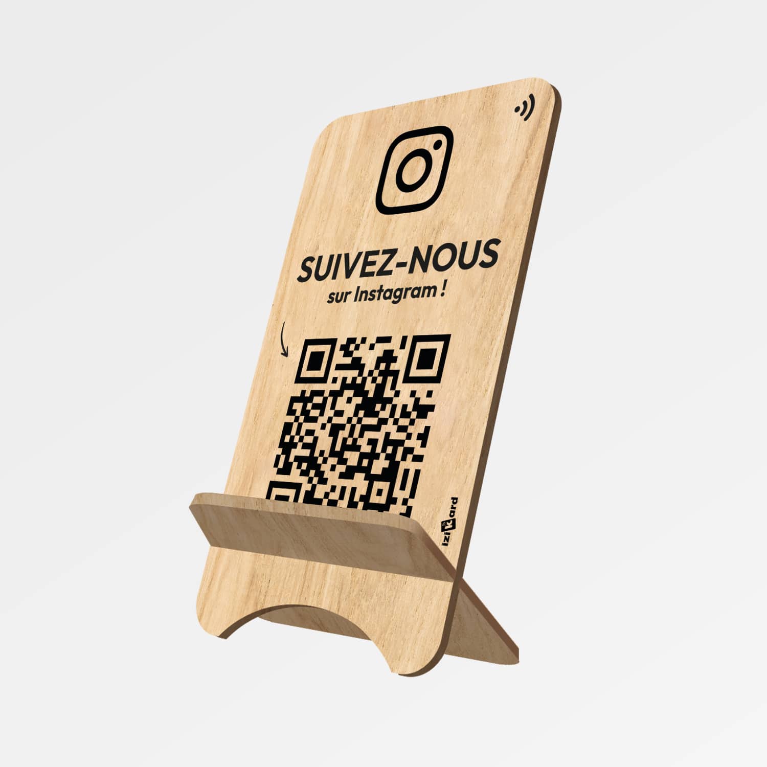 Chevalet bois NFC Instagram avec QR code – Izikard