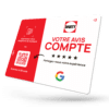 Exemple de personnalisation : plaque NFC avis Google en PVC 17 x 13 cm, charte rouge et blanche (simulation)