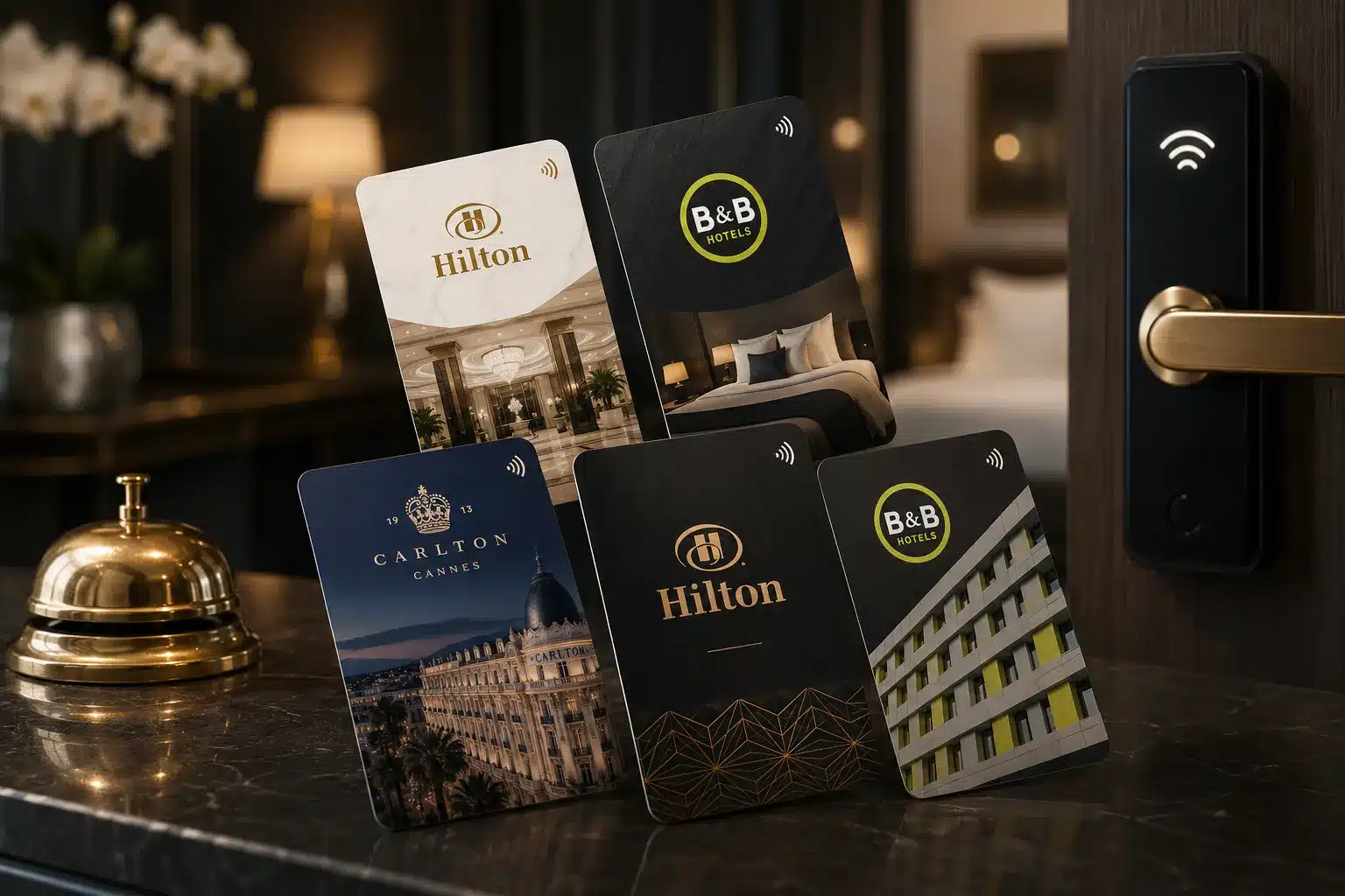 Client utilisant une carte d'accès RFID à l'hôtel