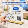 Chevalet acrylique NFC Avis Google sur le comptoir d'une boutique, scanné par un client