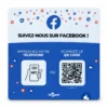 Plaque NFC Facebook bleue avec QR Code vers la page de l'établissement