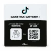 Plaque NFC TikTok noire avec QR Code vers le compte de l'établissement