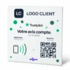 Plaque NFC et QR code pour avis Trustpilot, format 12 × 12 cm en PVC, personnalisée avec le logo du client